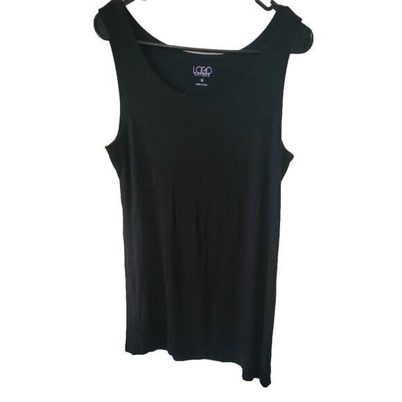 LOGO Lori Goldstein Med Black Sleeveless Stretchy Tunic Asymmetrical Hem Basic - Picture 1 of 4